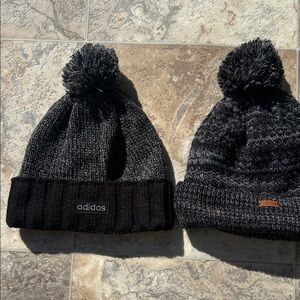 Adidas Charcoal and Black Knit Beanie Set